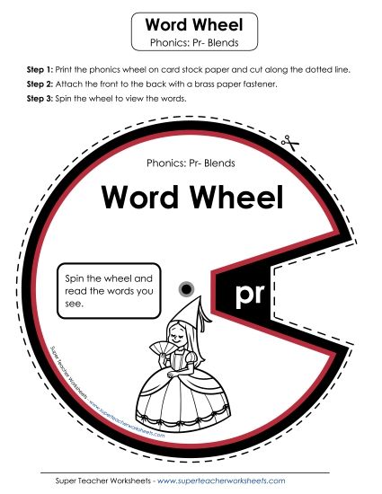 Flashcards, Slider, and Word Wheel - Word Wheel (Pr- Words) (Printable PDF Worksheet)