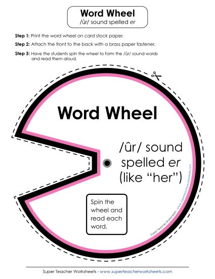 Flash Cards & Word Wheel - Word Wheel:   /ûr/ Spelled <i>er</i> (Printable PDF Worksheet)