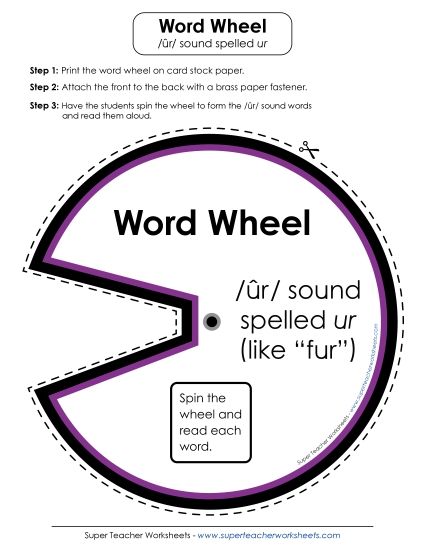 Flash Cards & Word Wheel - Word Wheel: /ûr/ Spelled <i>ur</i> (Printable PDF Worksheet)