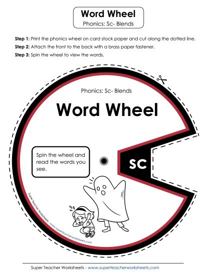 Flashcards, Sliders, and Word Wheel - Word Wheel (Sc- Blends) (Printable PDF Worksheet)
