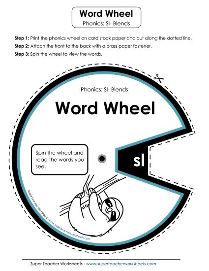 Flashcards, Slider, and Word Wheel - Word Wheel (Sl- Blends)  (Printable PDF Worksheet)