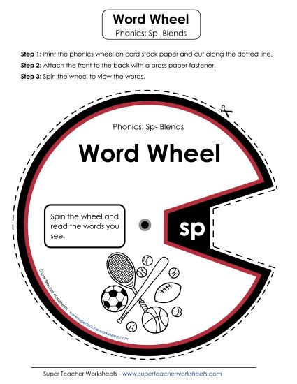 Flashcards, Slider, and Word Wheel - Word Wheel (Sp- Words) (Printable PDF Worksheet)