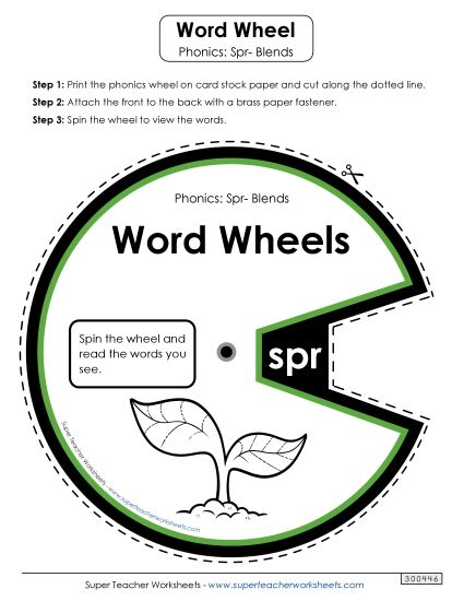 Flashcards, Sliders, and Word Wheels - Word Wheel (Spr- Words) (Printable PDF Worksheet)