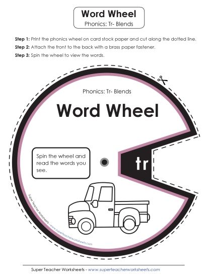 Flashcards, Slider, and Word Wheel - Word Wheel (Tr- Blends) (Printable PDF Worksheet)