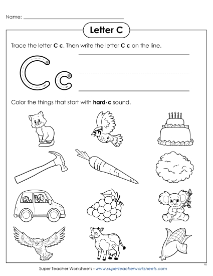 Worksheets - Words that Start with C c (Printable PDF Worksheet)