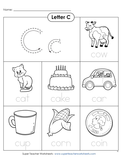 Worksheets - Words that Start with C c (Printable PDF Worksheet)