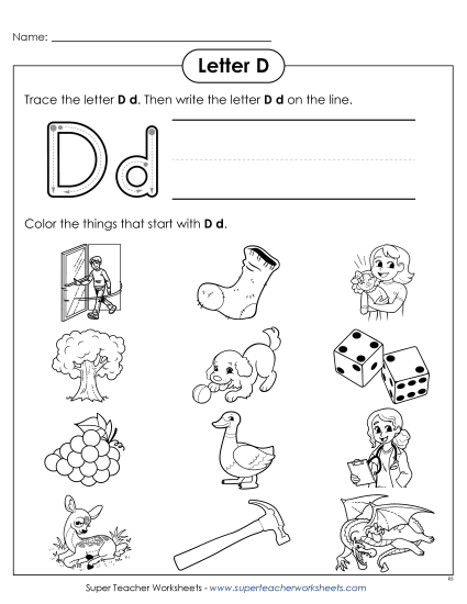 Worksheets - Words that Start with D d (Printable PDF Worksheet)
