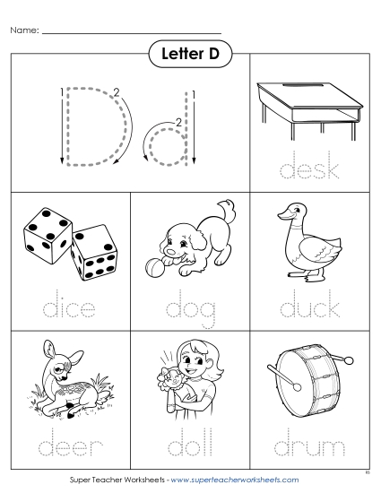 Worksheets - Words that Start with D d (Printable PDF Worksheet)