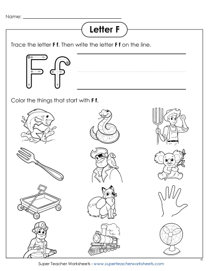 Worksheets - Words that Start with F f (Printable PDF Worksheet)