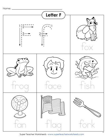 Worksheets - Words that Start with F f (Printable PDF Worksheet)