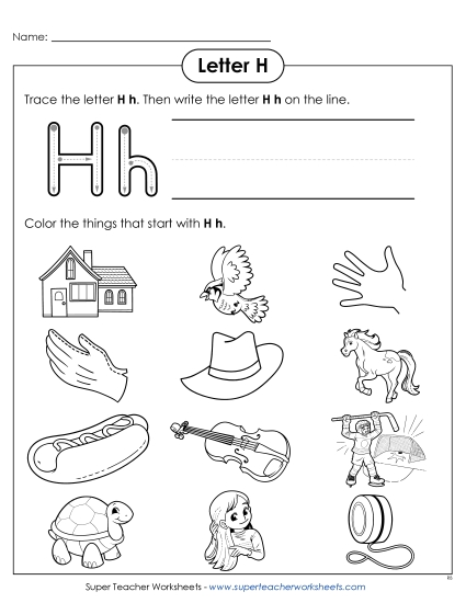 Worksheets - Words that Start with H h (Printable PDF Worksheet)