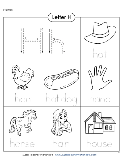 Worksheets - Words that Start with H h (Printable PDF Worksheet)