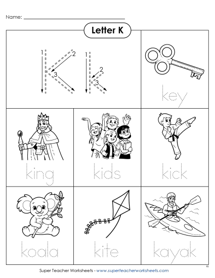 Worksheets - Words that Start with K k (Printable PDF Worksheet)