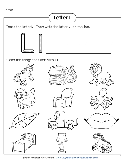 Worksheets - Words that Start with L l (Printable PDF Worksheet)