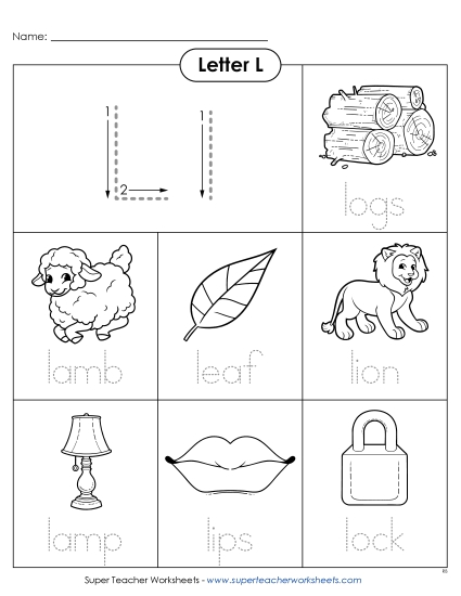 Worksheets - Words that Start with L l (Printable PDF Worksheet)