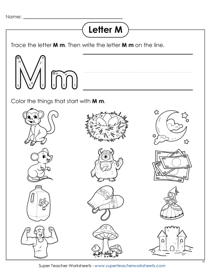Worksheets - Words that Start with M m (Printable PDF Worksheet)