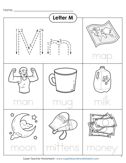 Worksheets - Words that Start with M m (Printable PDF Worksheet)