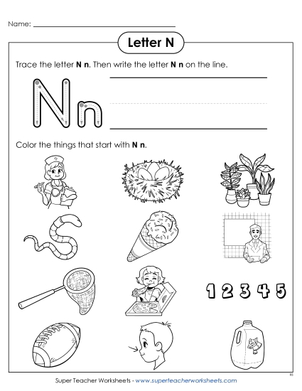 Worksheets - Words that Start with N n (Printable PDF Worksheet)