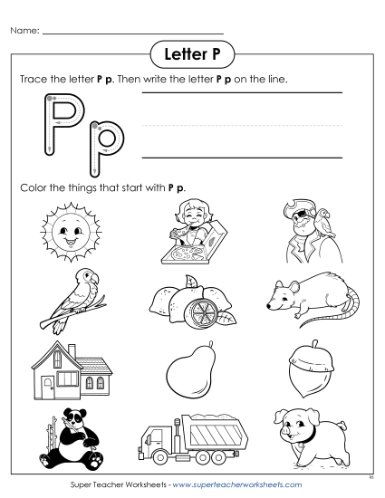 Worksheets - Words that Start with P p (Printable PDF Worksheet)