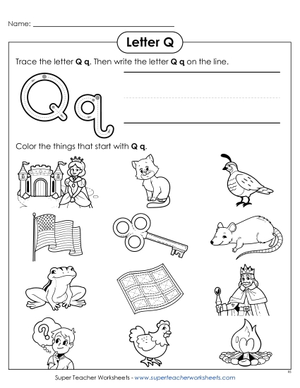 Worksheets - Words that Start with Q q (Printable PDF Worksheet)