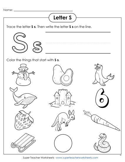 Worksheets - Words that Start with S s (Printable PDF Worksheet)