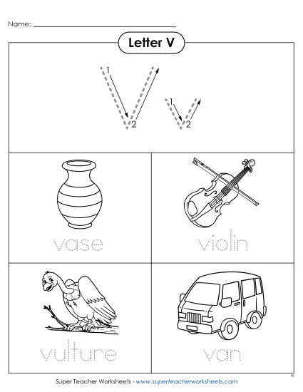 Worksheets - Words that Start with V v (Printable PDF Worksheet)