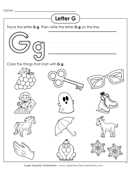 Worksheets - Words with G g (Printable PDF Worksheet)
