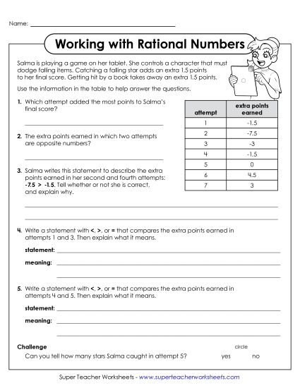 Word Problems - Working with Rational Numbers (Printable PDF Worksheet)
