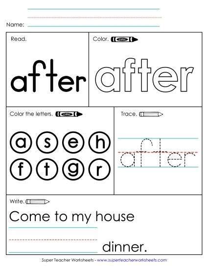 Worksheet 1: After (Printable PDF Worksheet)