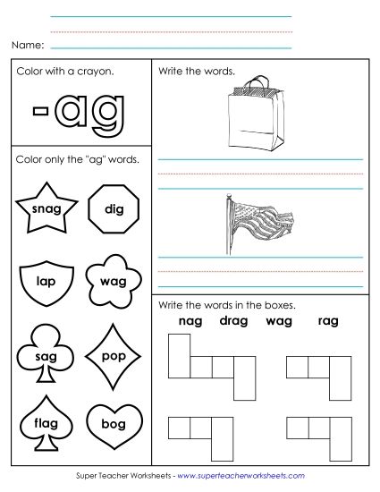 Worksheets - Worksheet 1 (-ag Words) (Printable PDF Worksheet)