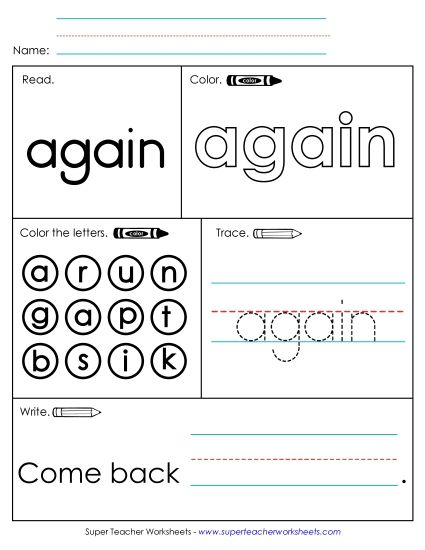 Worksheet 1: Again (Printable PDF Worksheet)