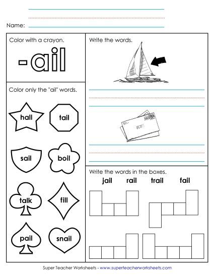 Worksheets - Worksheet 1 (-ail Words) (Printable PDF Worksheet)