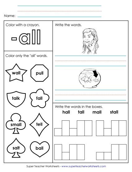 Worksheets - Worksheet 1 (-all Words) (Printable PDF Worksheet)