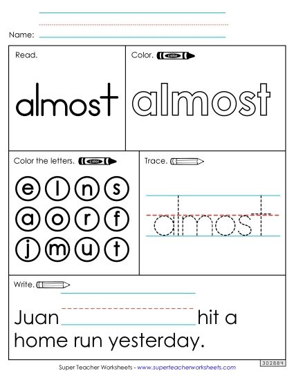 Worksheet 1: Almost (Printable PDF Worksheet)