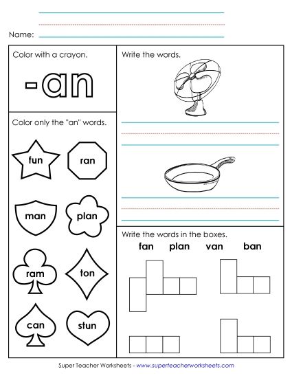 Worksheets - Worksheet 1 (-an Words) (Printable PDF Worksheet)