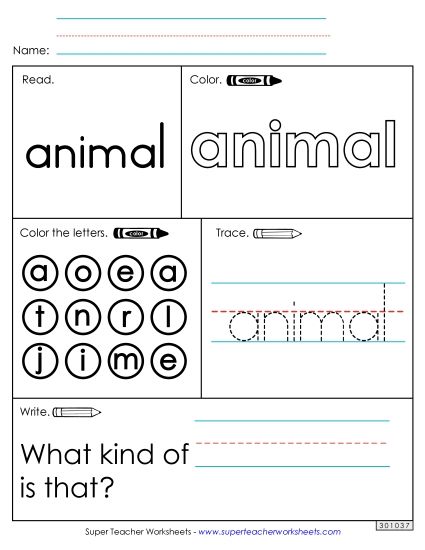 Worksheet 1: Animal (Printable PDF Worksheet)