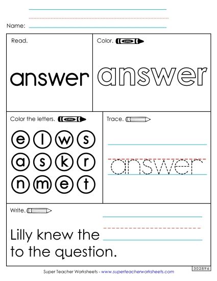 Worksheet 1: Answer (Printable PDF Worksheet)