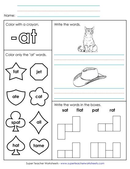 Worksheets - Worksheet 1 (-at Words) (Printable PDF Worksheet)