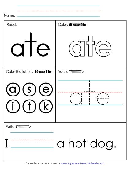 Worksheet 1: Ate (Printable PDF Worksheet)