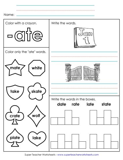 Worksheets - Worksheet 1 (-ate Words) (Printable PDF Worksheet)