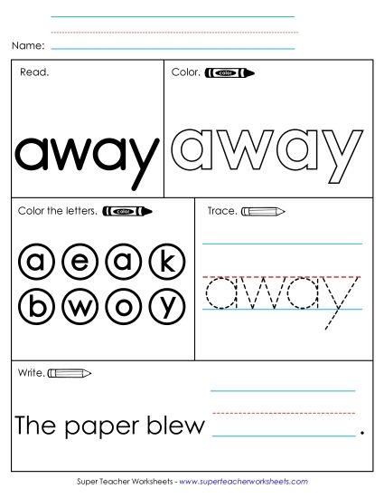 Worksheet 1: Away (Printable PDF Worksheet)