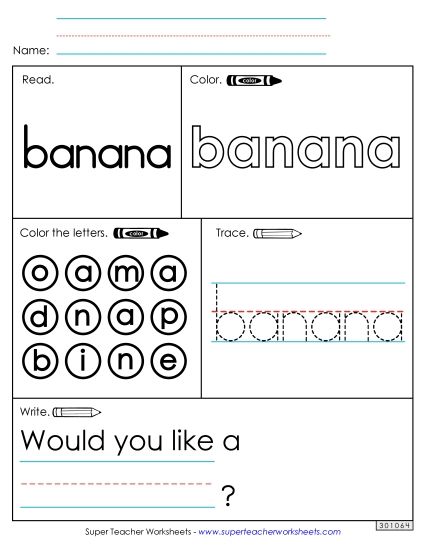 Worksheet 1: Banana (Printable PDF Worksheet)