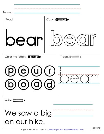 Worksheet 1: Bear (Printable PDF Worksheet)