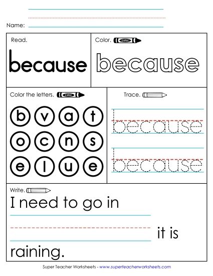 Worksheet 1: Because (Printable PDF Worksheet)