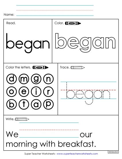 Worksheet 1: Began (Printable PDF Worksheet)