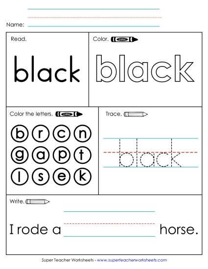 Worksheet 1: Black (Printable PDF Worksheet)