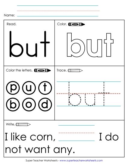 Worksheet 1: But (Printable PDF Worksheet)
