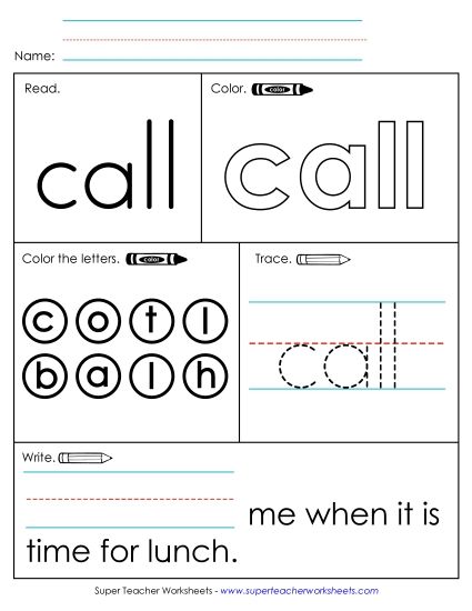 Worksheet 1: Call (Printable PDF Worksheet)