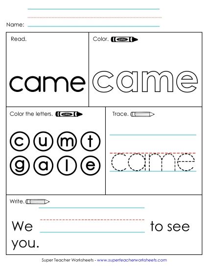 Worksheet 1: Came (Printable PDF Worksheet)