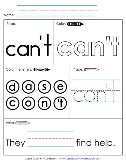 Worksheet 1: Can't (Printable PDF Worksheet)